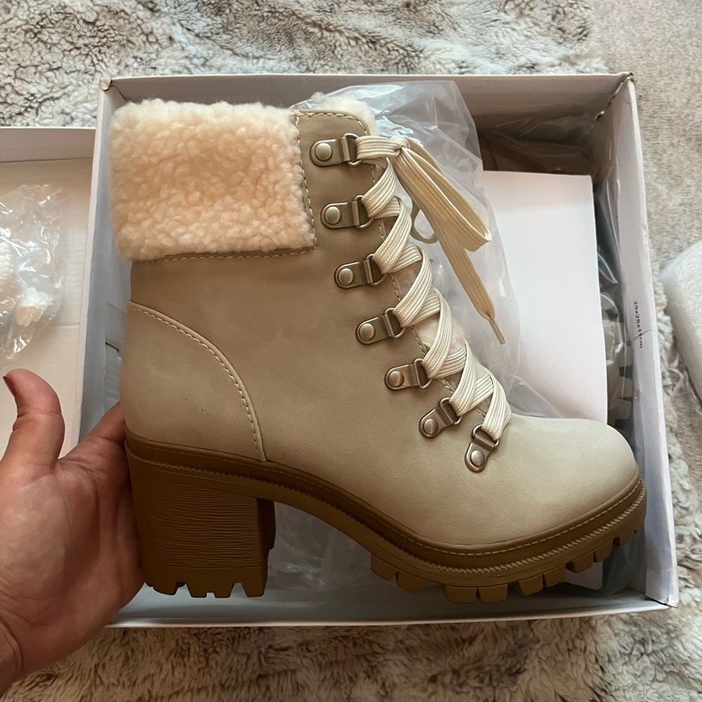 Pink Lily Faux Fur Lined Combat Boots